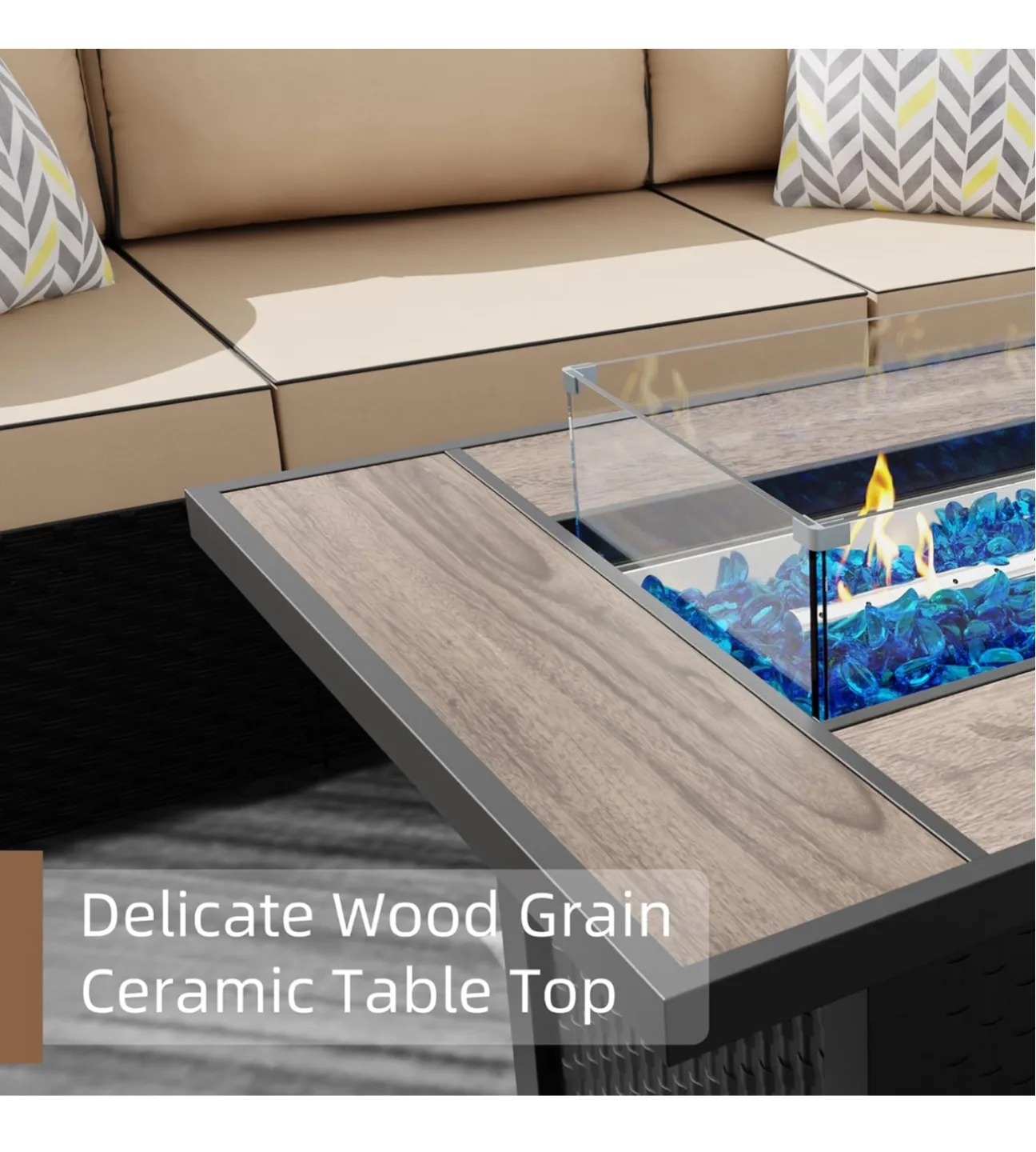 45" Propane Fire Pit with glass protector and waterproof cover image indicator(8)