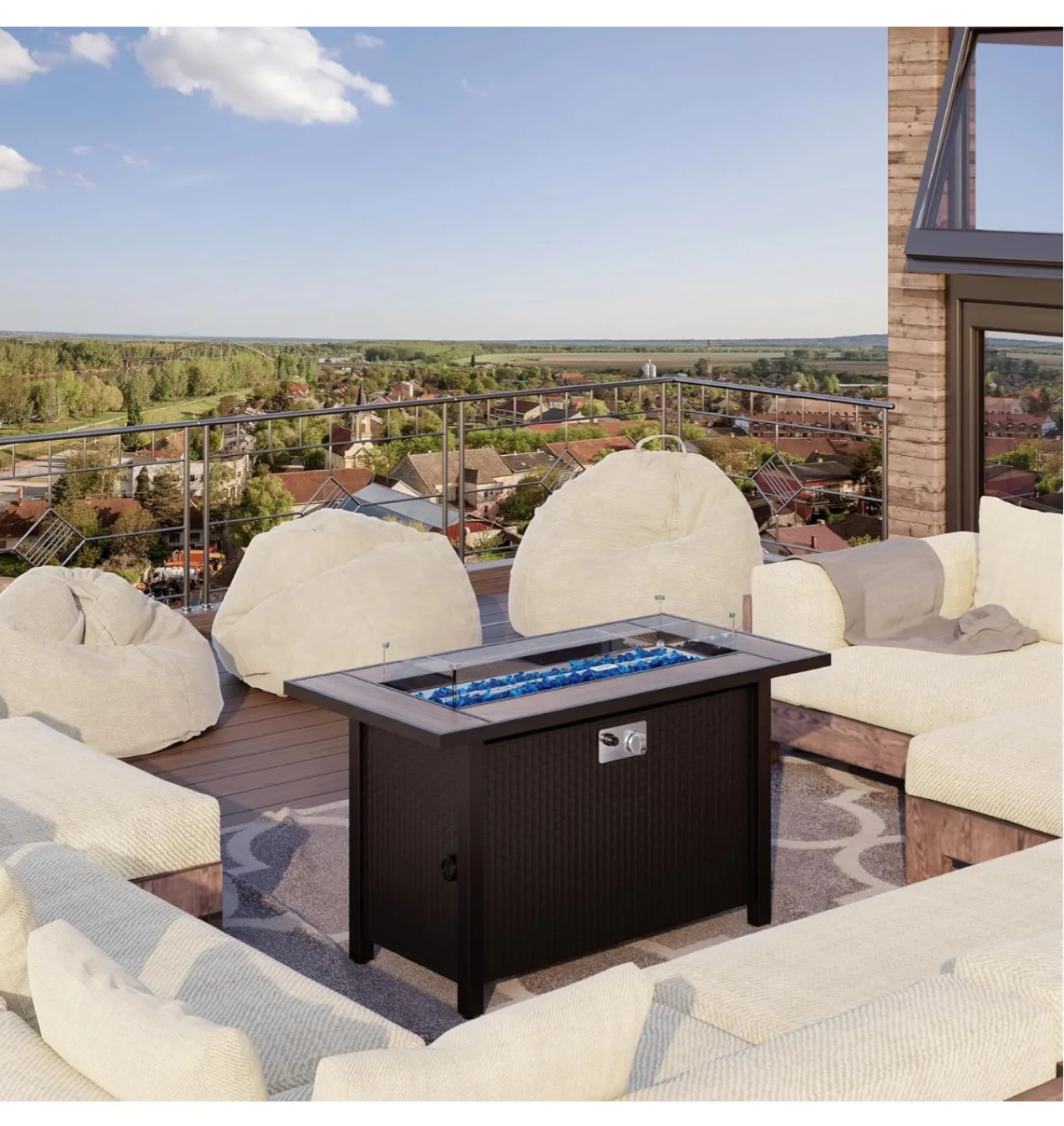 45" Propane Fire Pit with glass protector and waterproof cover image indicator(9)