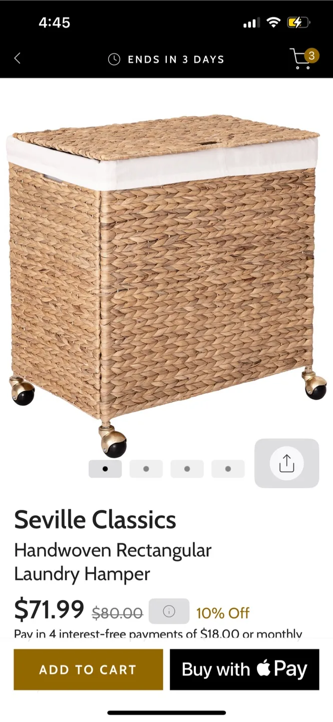 Seville Classics Handwoven Rectangular Laundry Hamper thumbnail