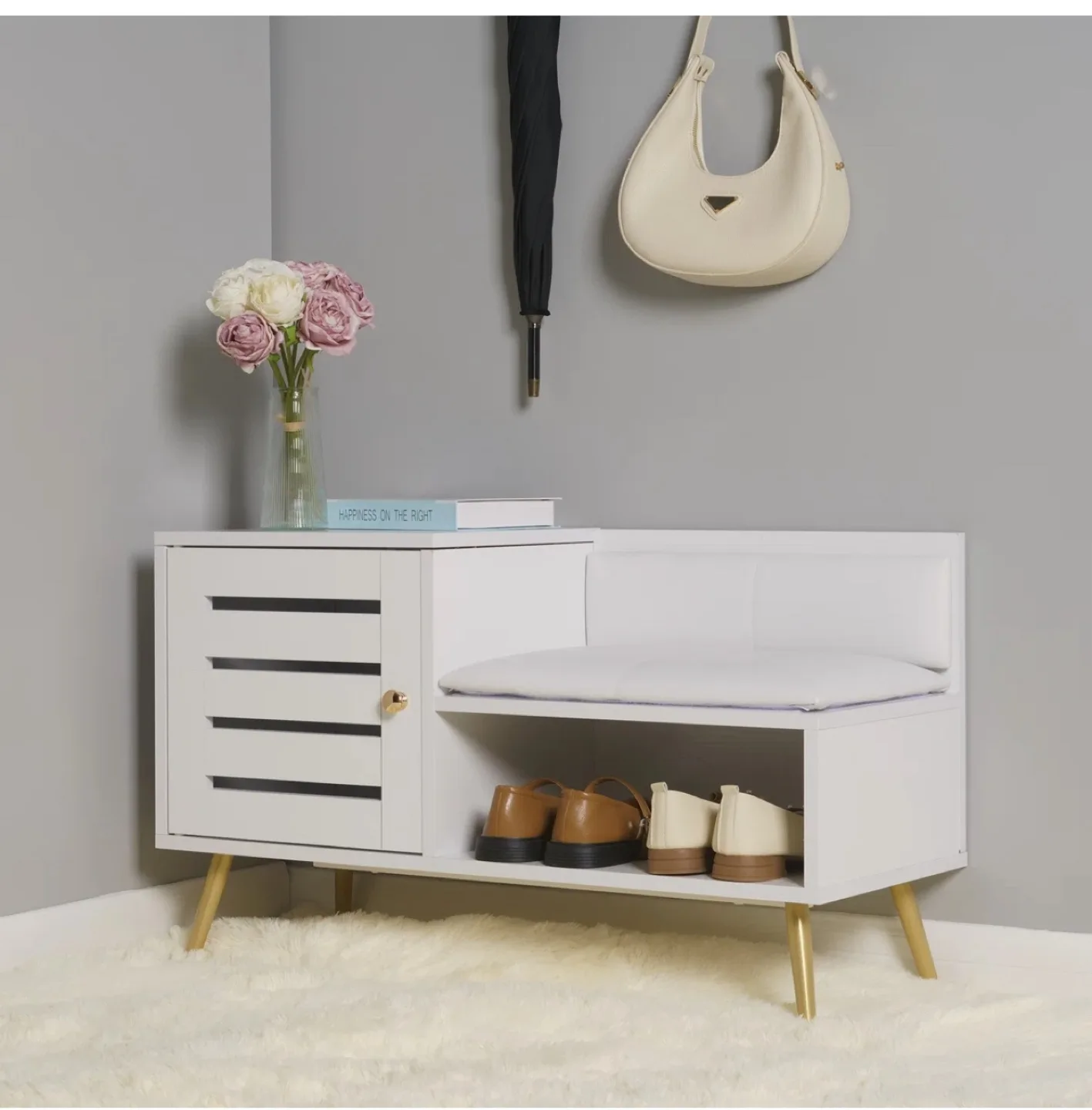 Bunceton Shoe Storage Cabinet Bench - White thumbnail