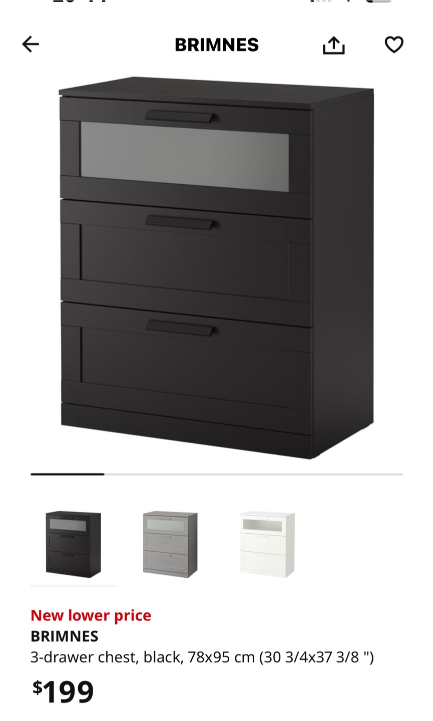 IKEA Brimnes 3-Drawer Chest, Black - photo 2