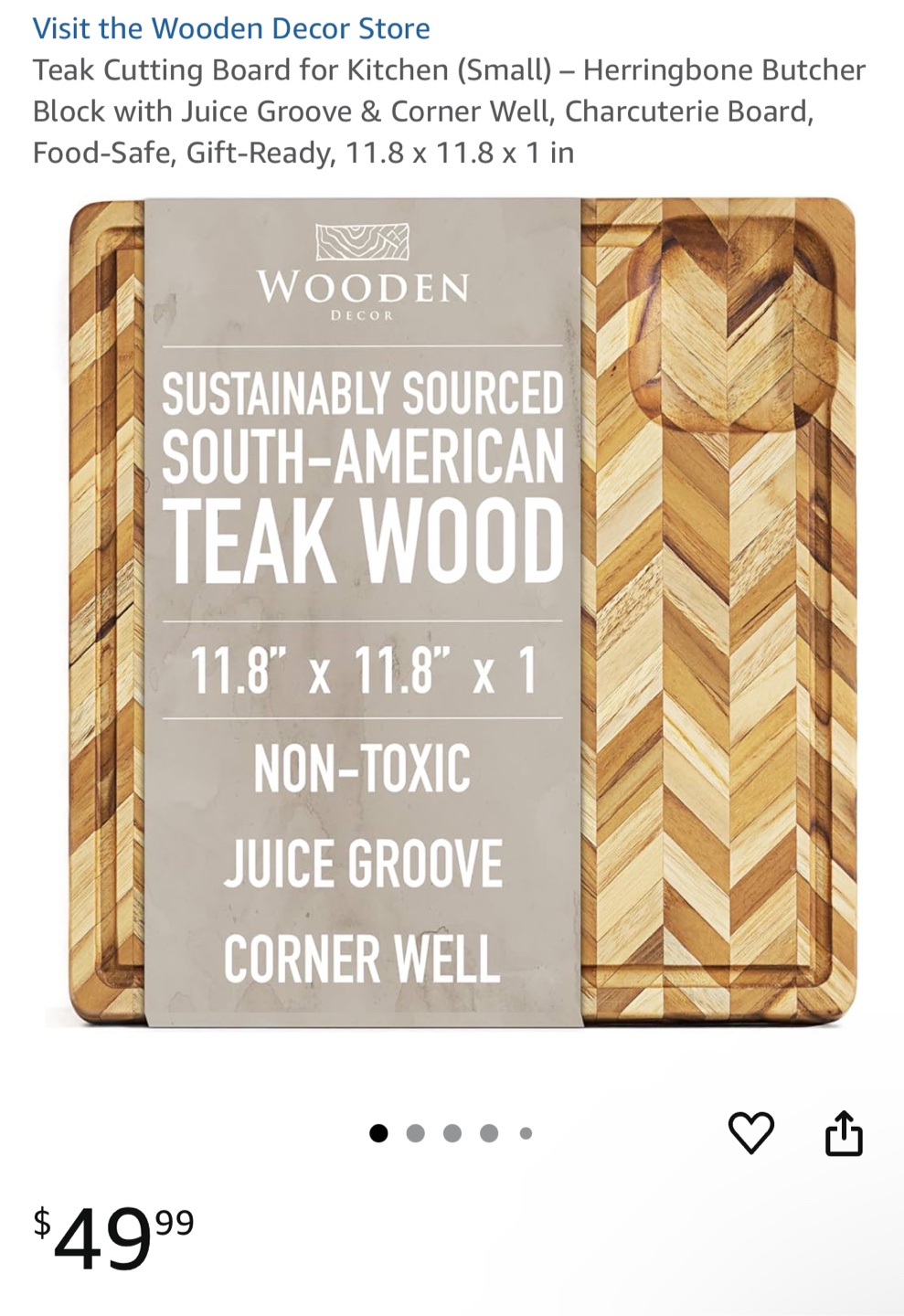 Wooden Teak Cutting Board 11.8"x11.8"