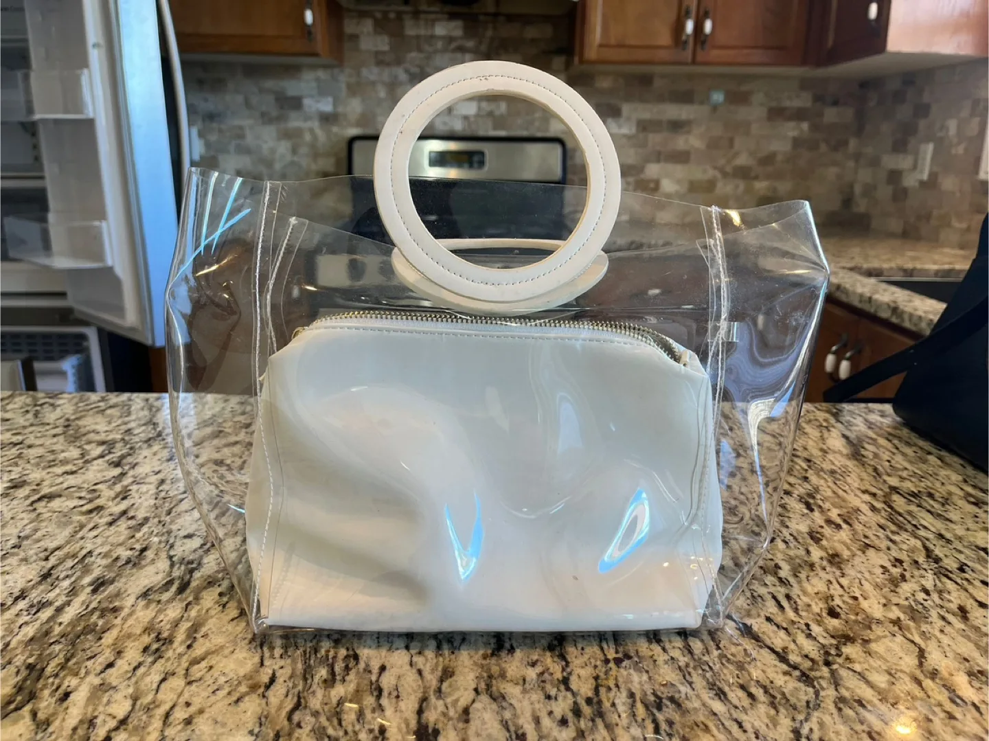 Clear Tote Bag with White Pouch thumbnail