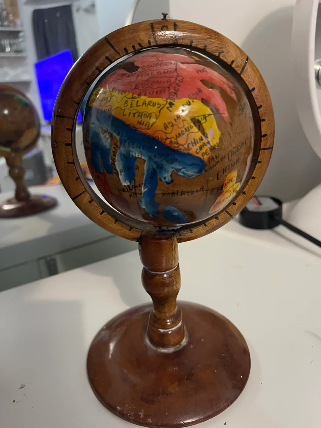 Vintage Wooden Globe Handmade thumbnail