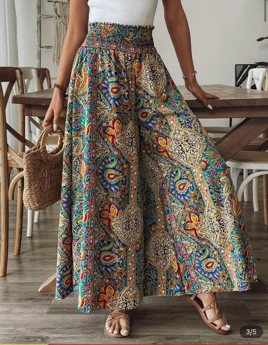 Women’s Vibrant Paisley Print High Waist Wide Leg Pants image indicator(3)