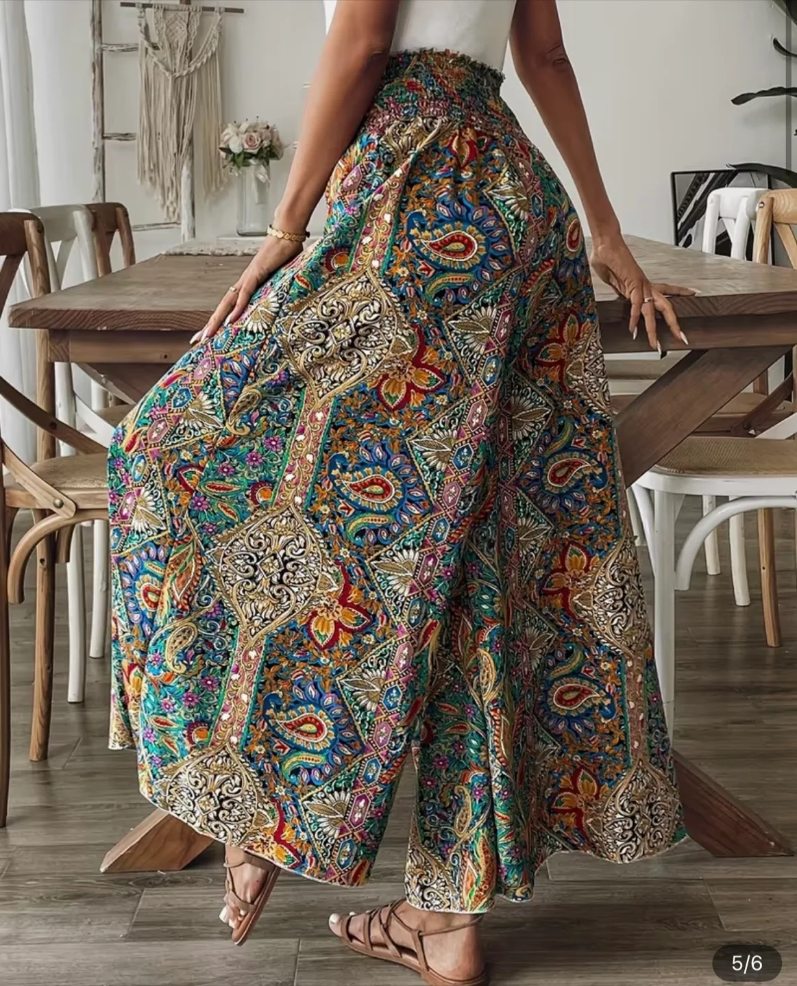 Women’s Vibrant Paisley Print High Waist Wide Leg Pants image indicator(5)