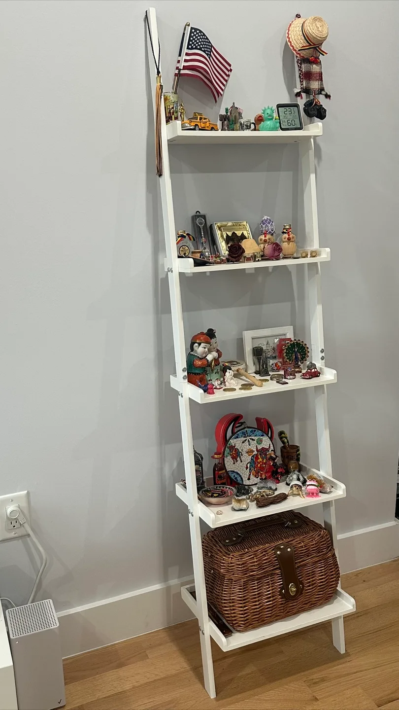 5-Tier Ladder Shelf Wall Leaning Shelf Freestanding White thumbnail