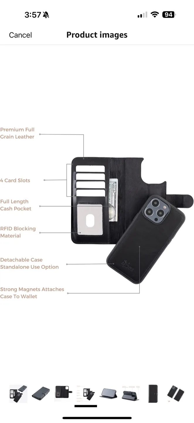 Black Leather Wallet Phone Case, iPhone 16 Pro Max image indicator(2)