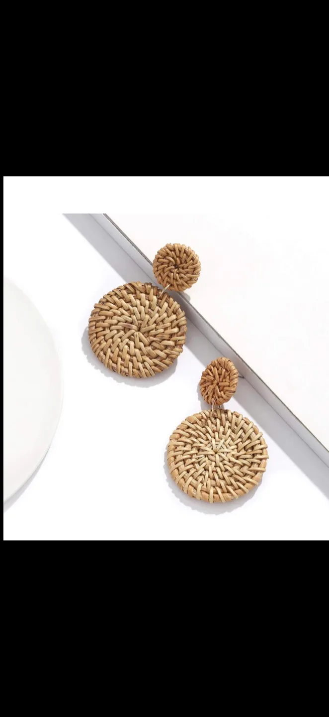 Woven Rattan Circle Drop Earrings, brand new image indicator(5)