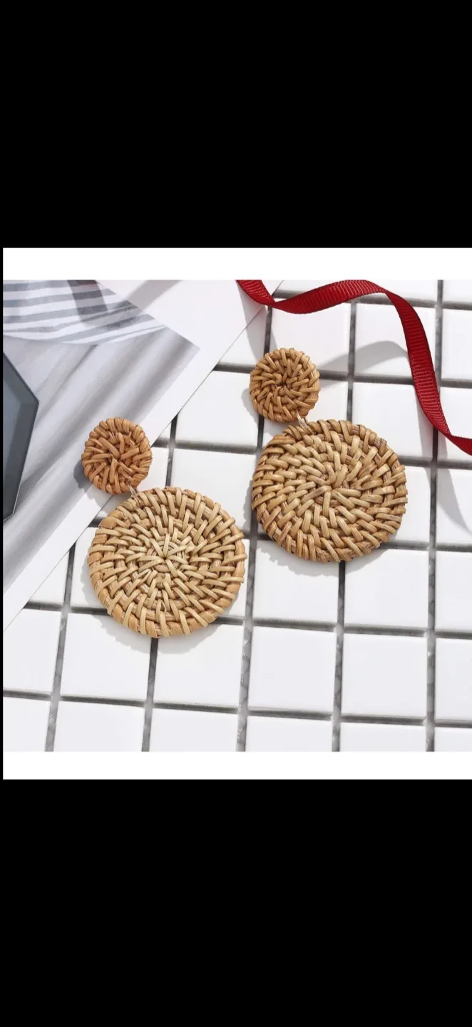 Woven Rattan Circle Drop Earrings, brand new image indicator(6)