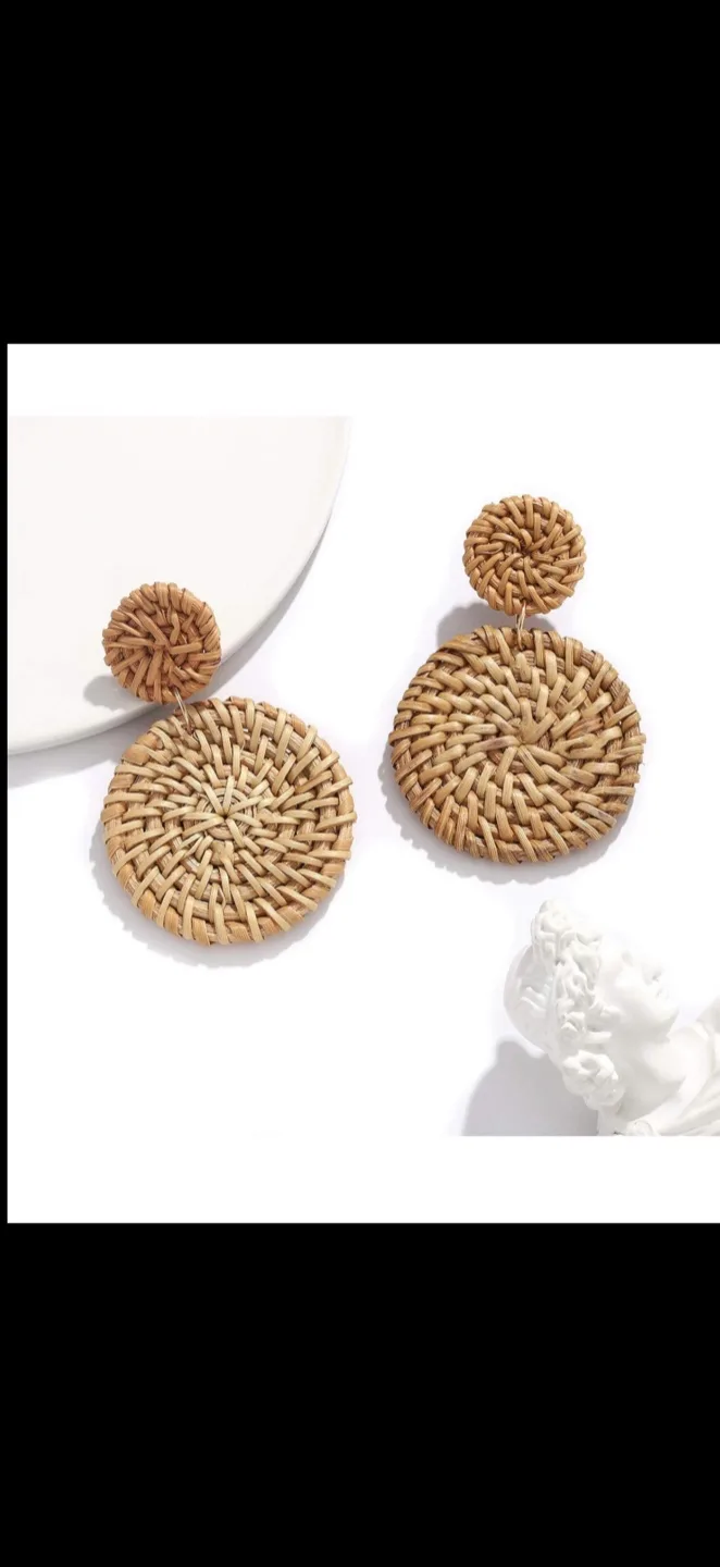 Woven Rattan Circle Drop Earrings, brand new image indicator(3)