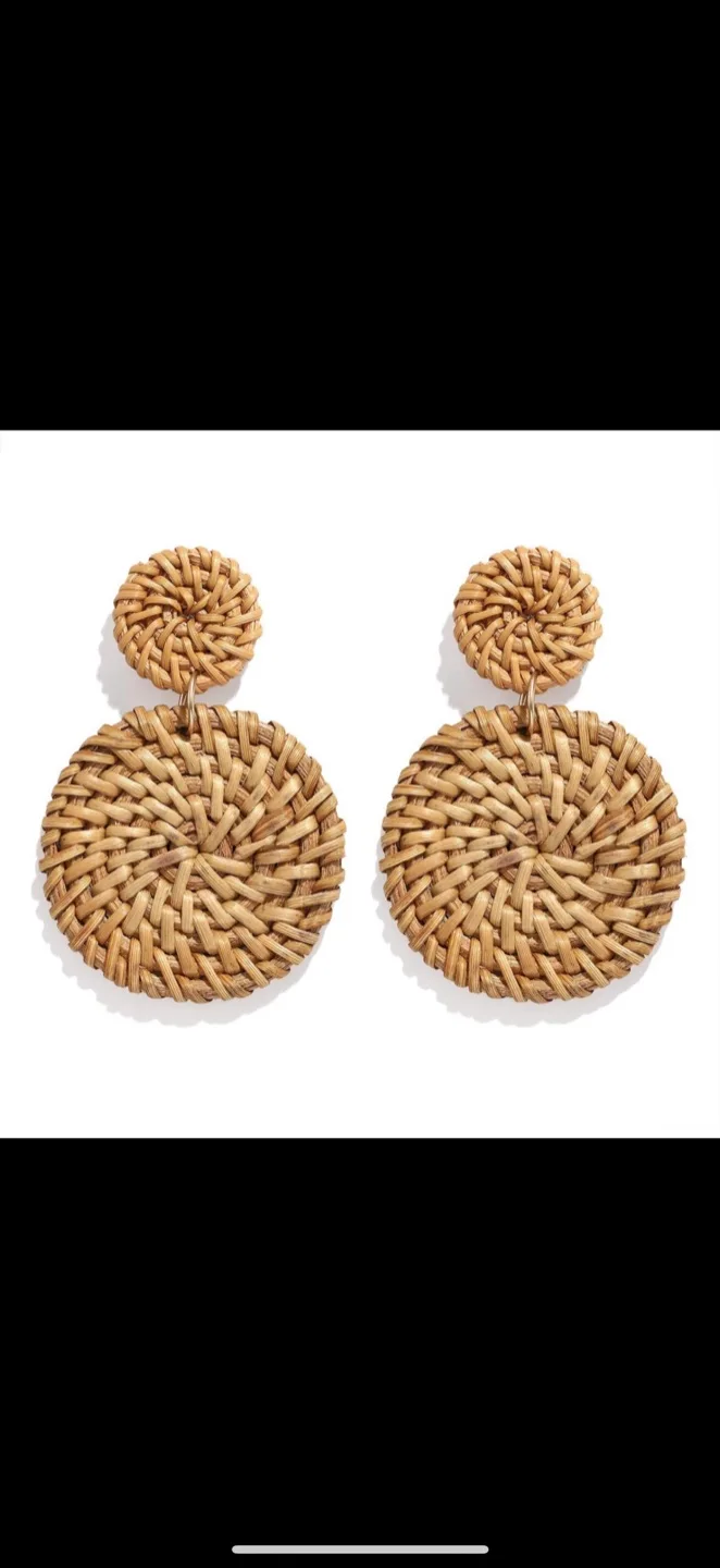 Woven Rattan Circle Drop Earrings, brand new thumbnail