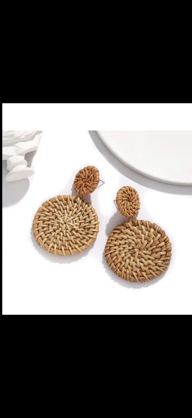 Woven Rattan Circle Drop Earrings, brand new image indicator(4)