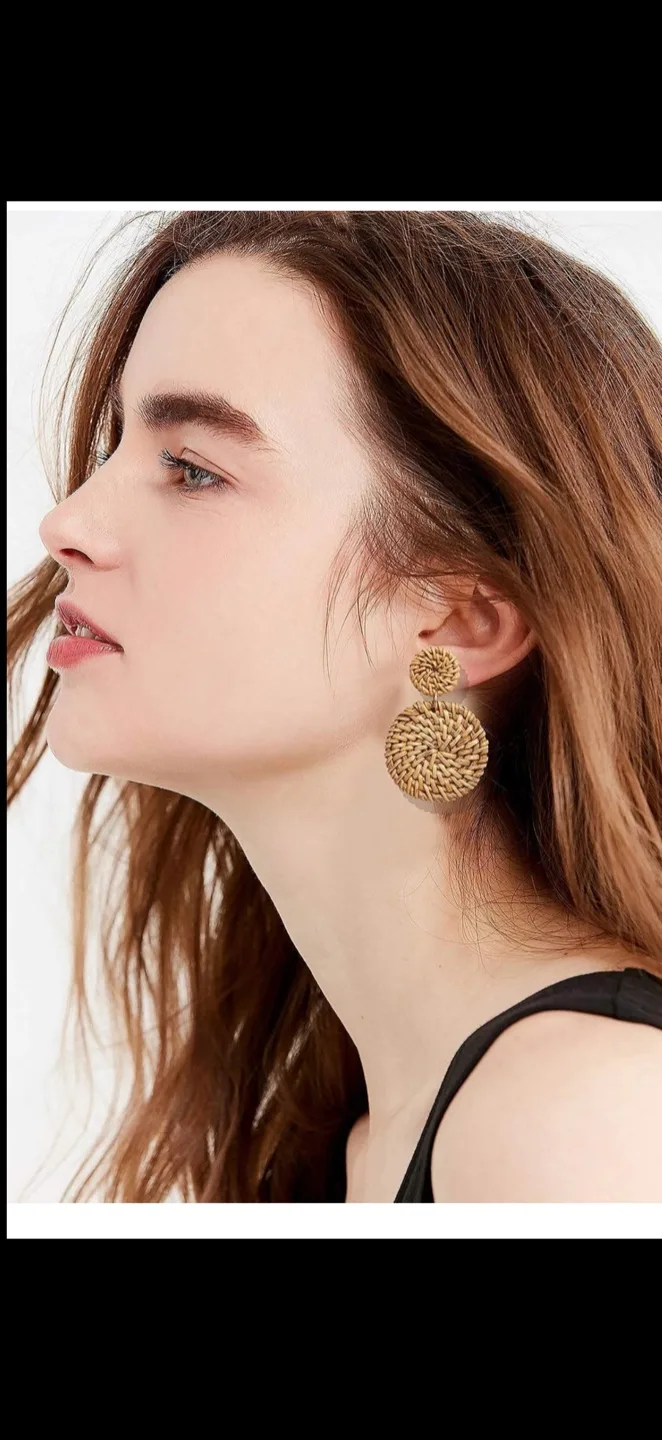 Woven Rattan Circle Drop Earrings, brand new image indicator(2)