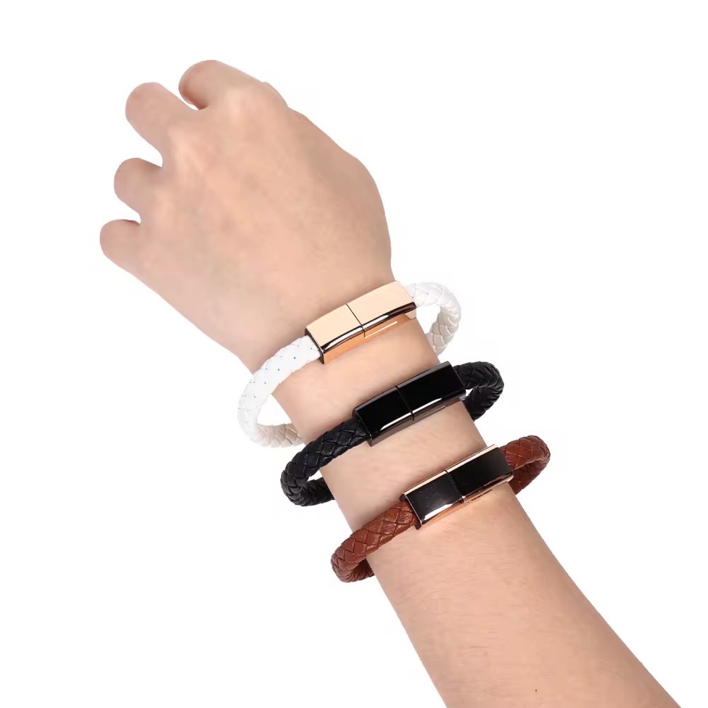 Braided USB Charging Bracelet - Black - photo 3