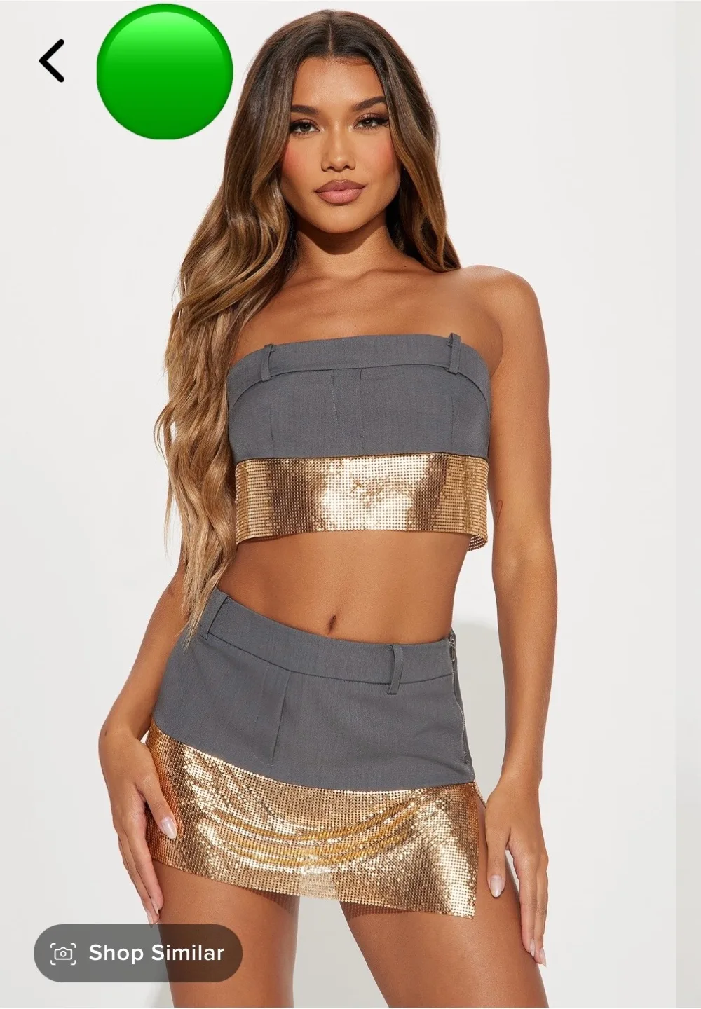 Fashion Nova Grey & Gold Mini Skirt Set thumbnail