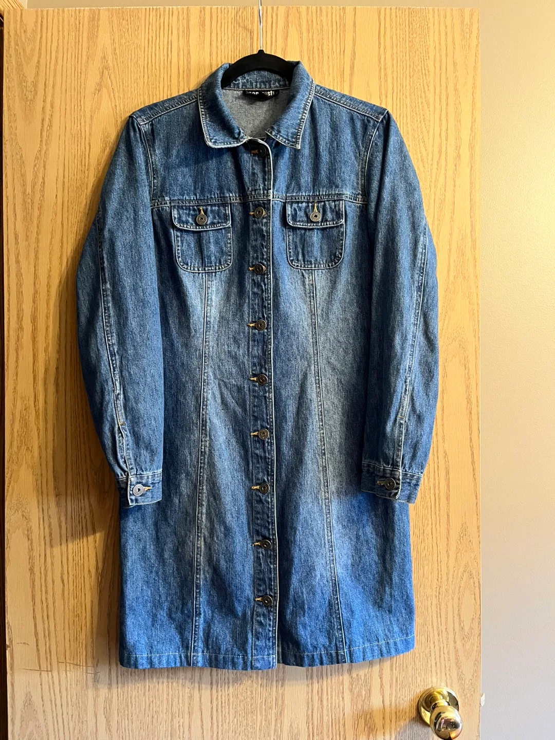 LADIES CONTRAST JEANS BUTTON UP DENIM DRESS (Size 7) thumbnail