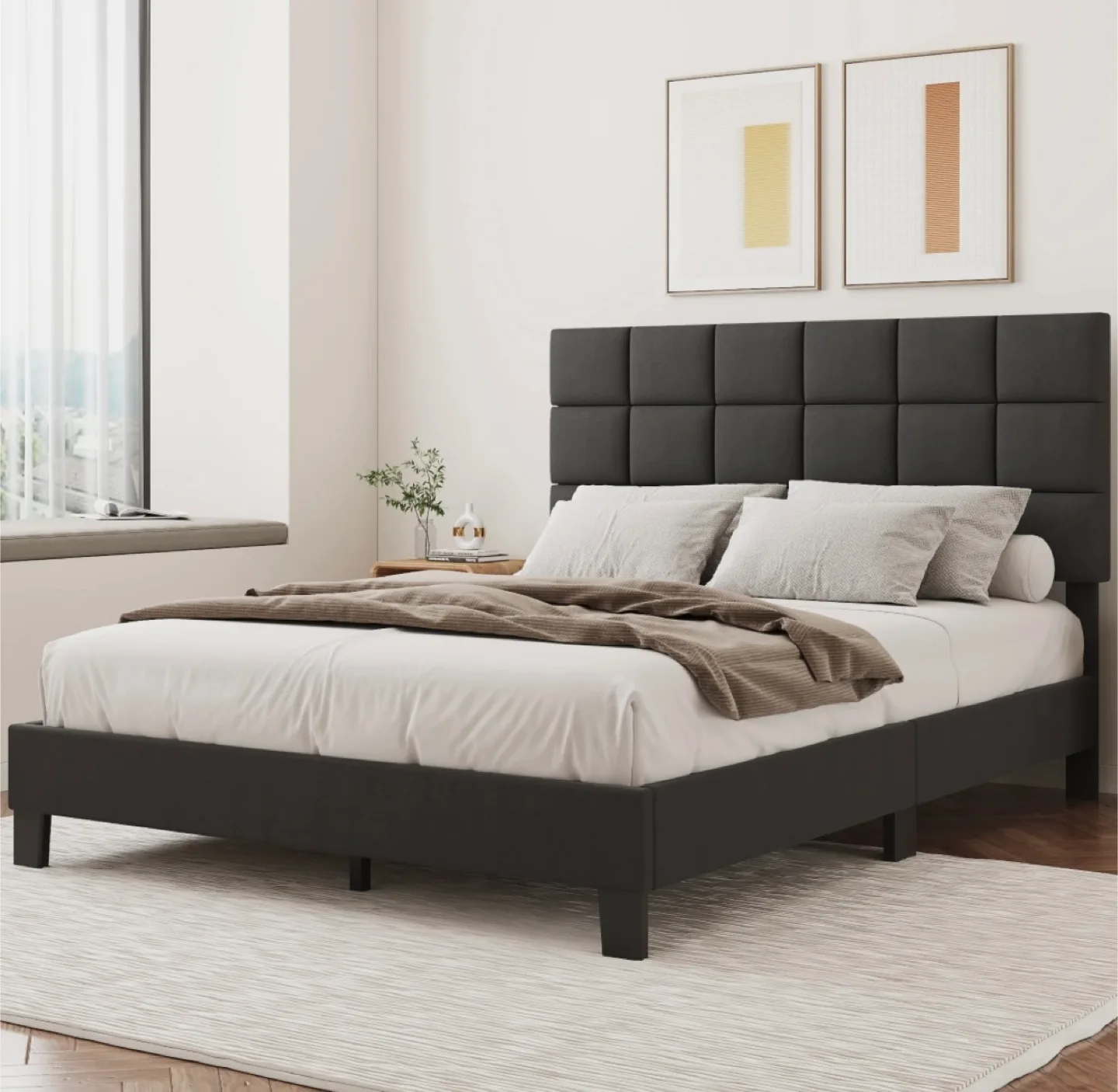 dark gray double bed, without mattress thumbnail