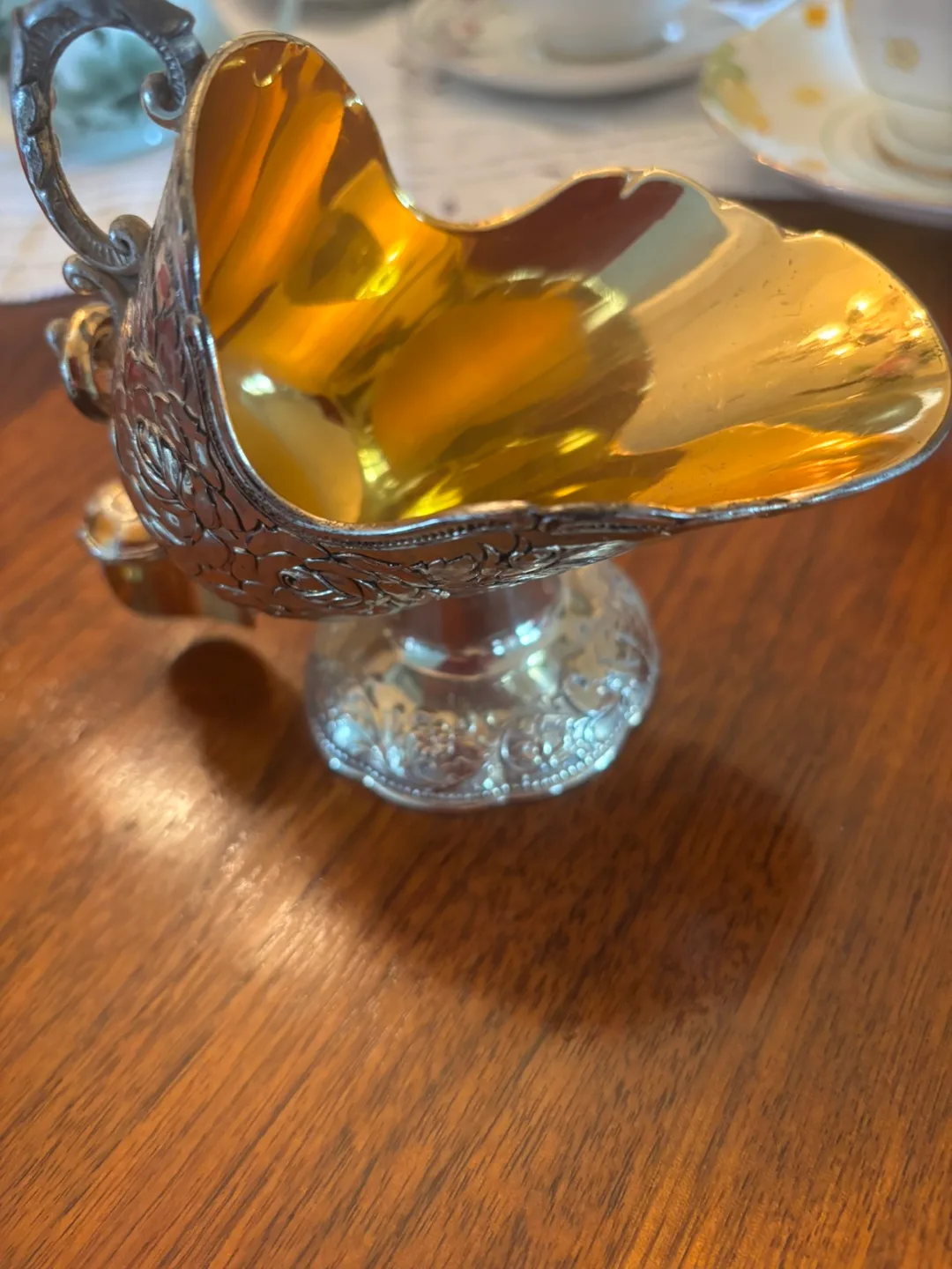 Vintage rosewood silver plated sugar with scoop thumbnail