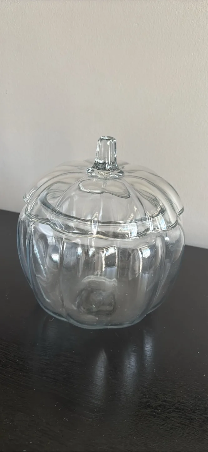 Pumpkin Shaped Glass Candy Dish with Lid thumbnail