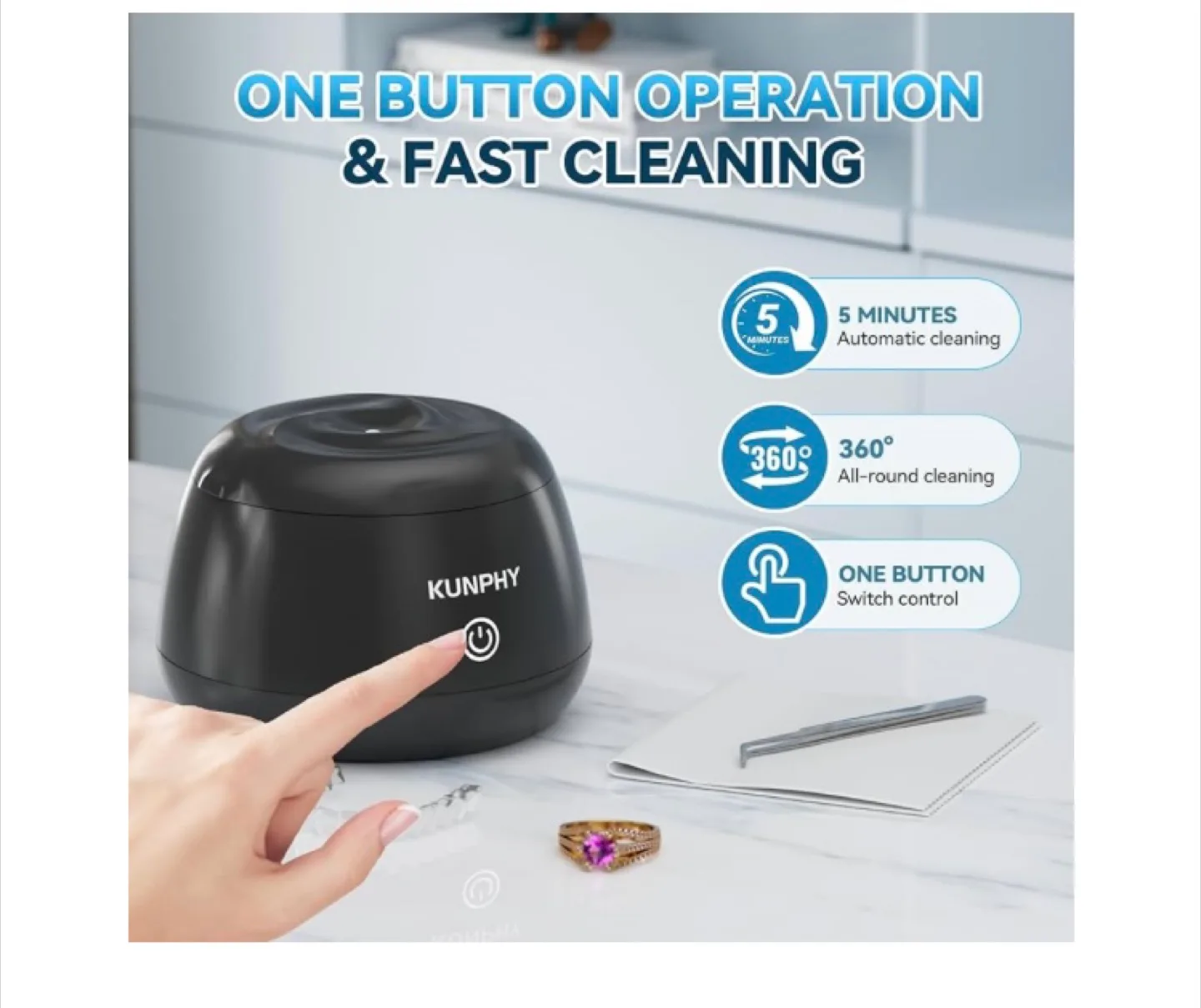 KUNPHY Ultrasonic Waterproof Cleaner image indicator(5)