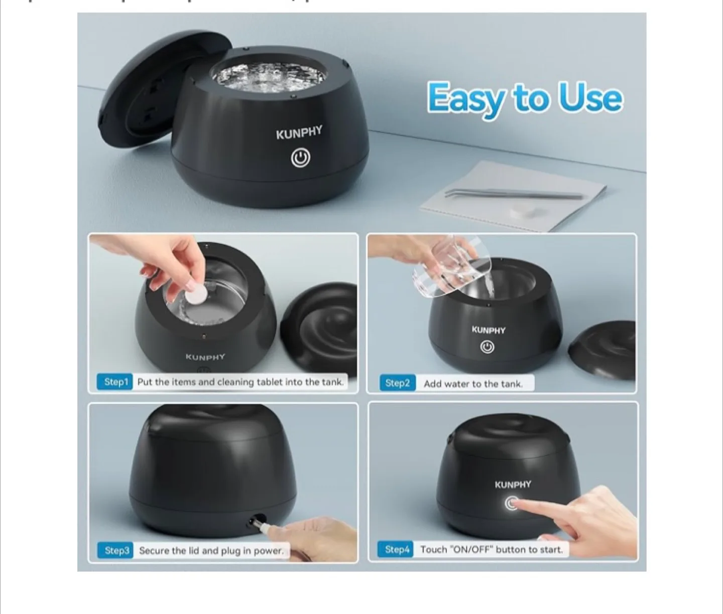 KUNPHY Ultrasonic Waterproof Cleaner image indicator(4)