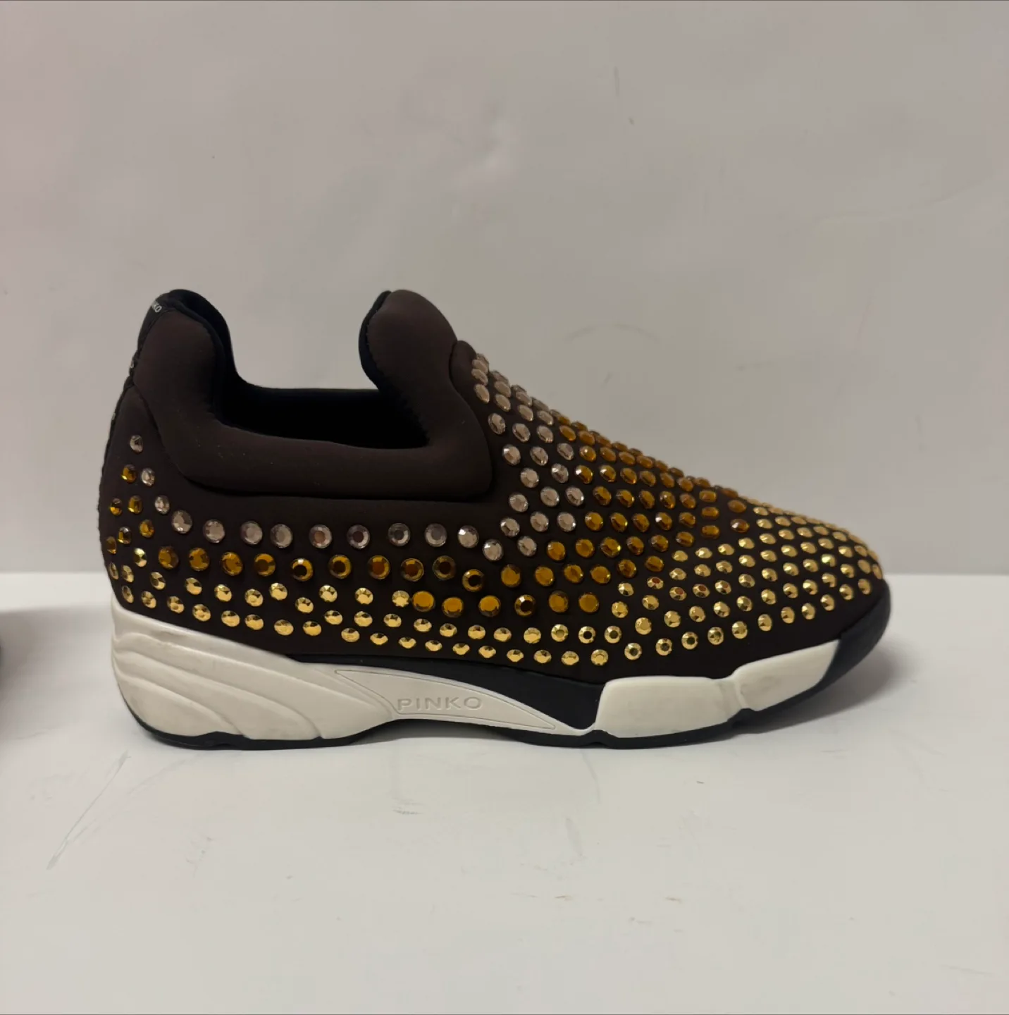 🇨🇦🍁Pinko Brown Embellished Slip-On Sneakers thumbnail