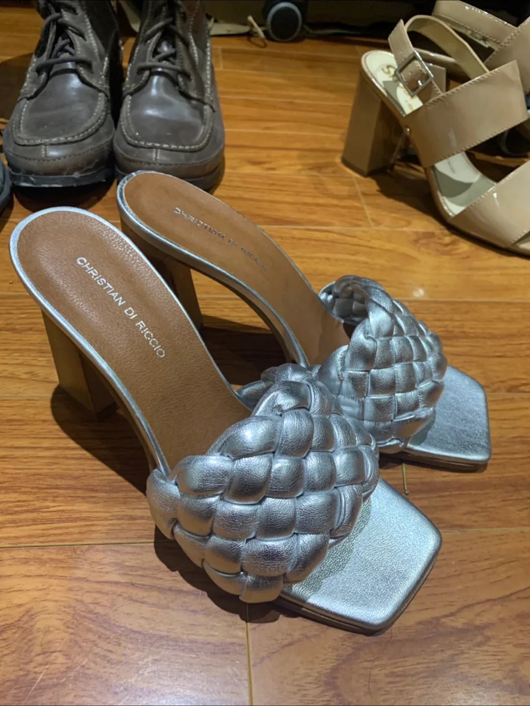 Christian Di Riccio Silver Woven Mules thumbnail