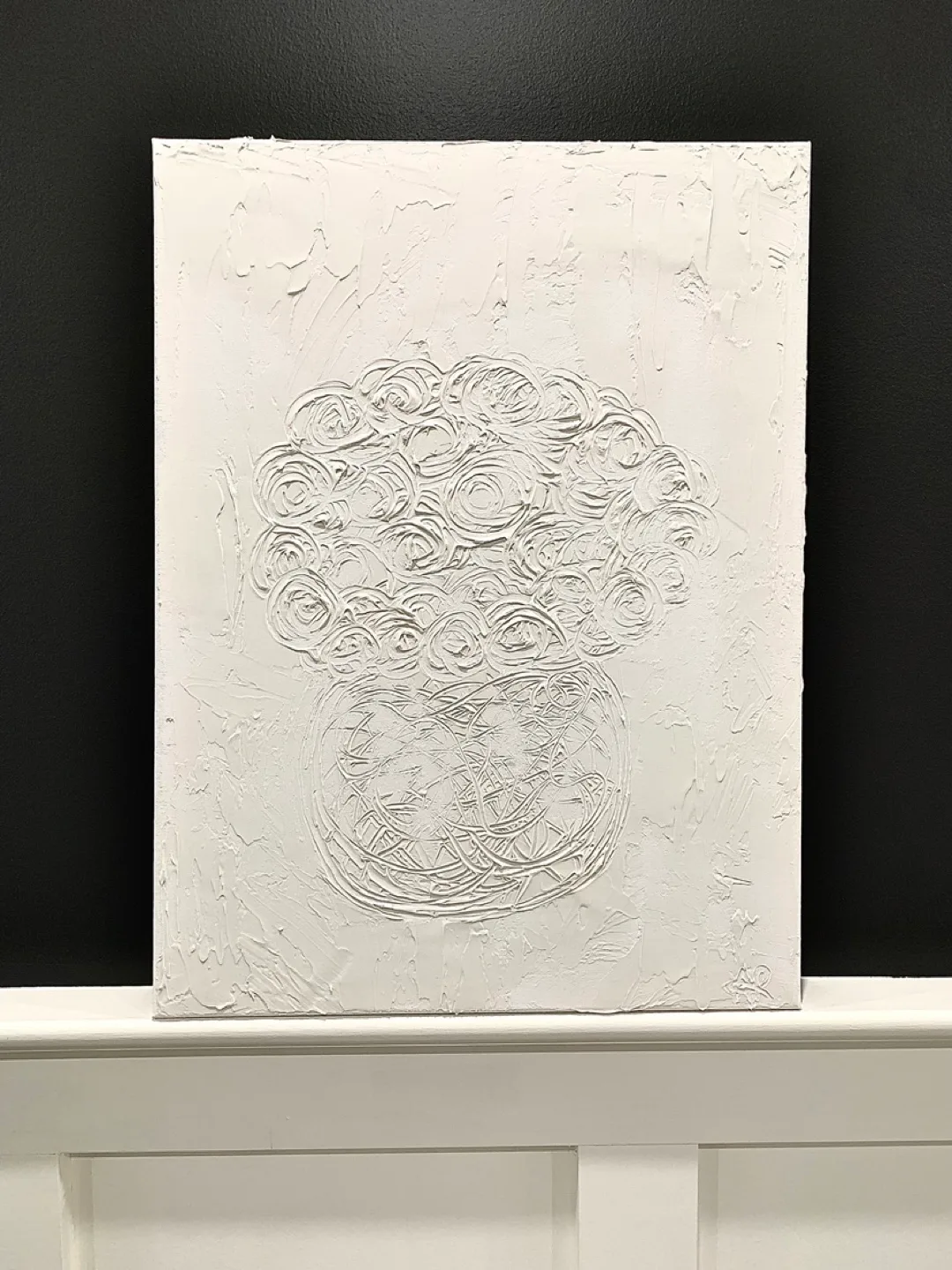 Highly textured original white floral painting 18x24 thumbnail