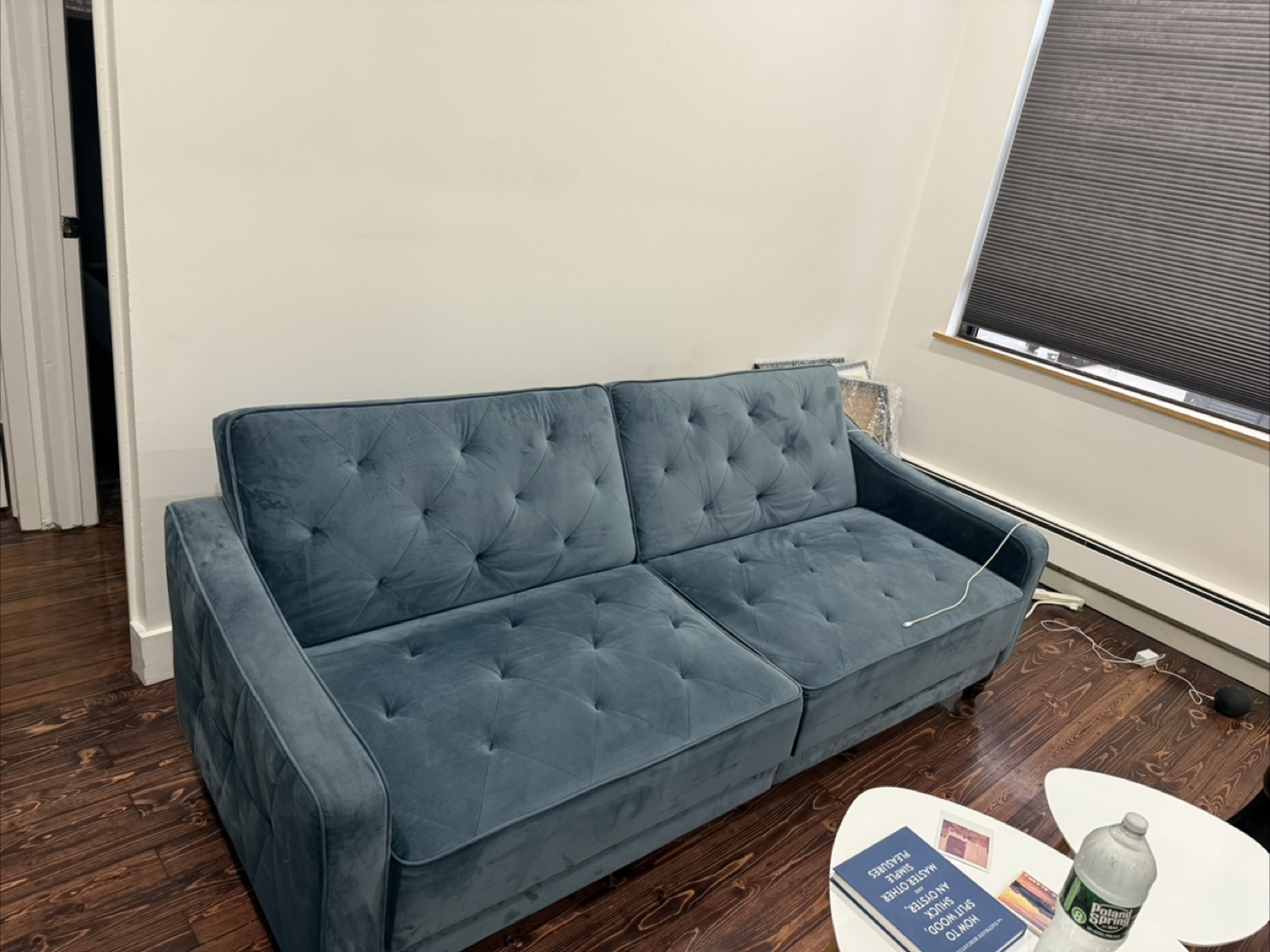 Vintage Twin 81.5'' Blue Velvet Convertible Sofa