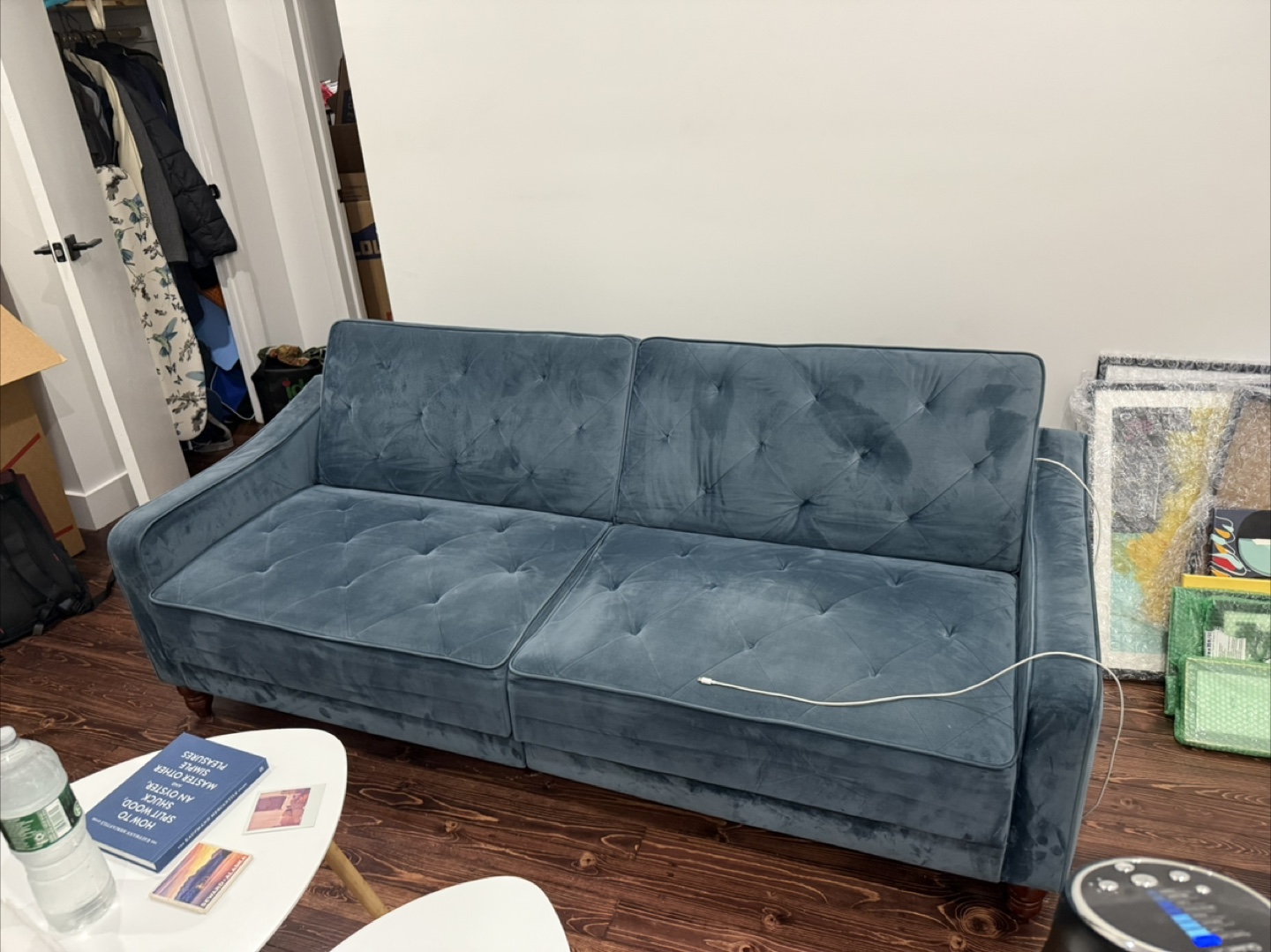 Vintage Twin 81.5'' Blue Velvet Convertible Sofa - photo 2