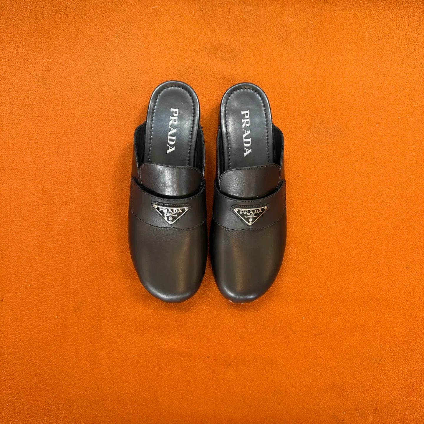 Prada Black Leather Studded Mules thumbnail