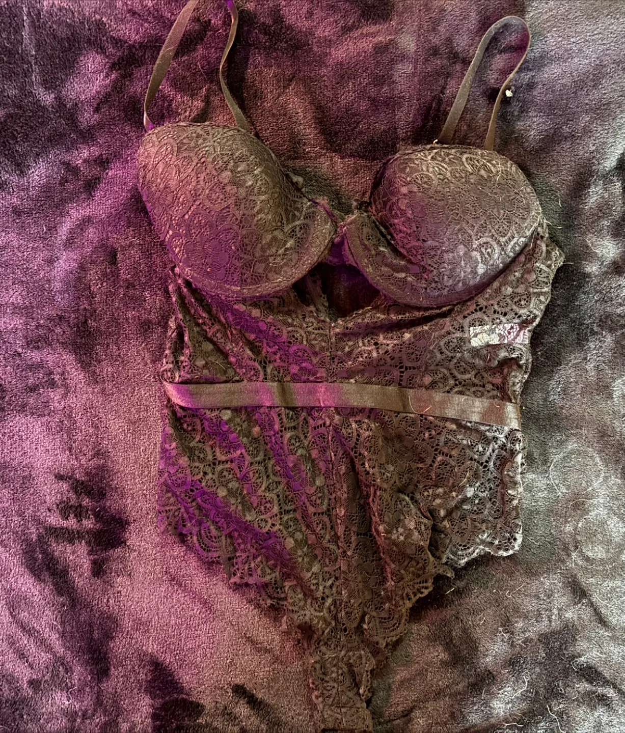 Marilyn Monroe Black Lace Bodysuit - Size L thumbnail