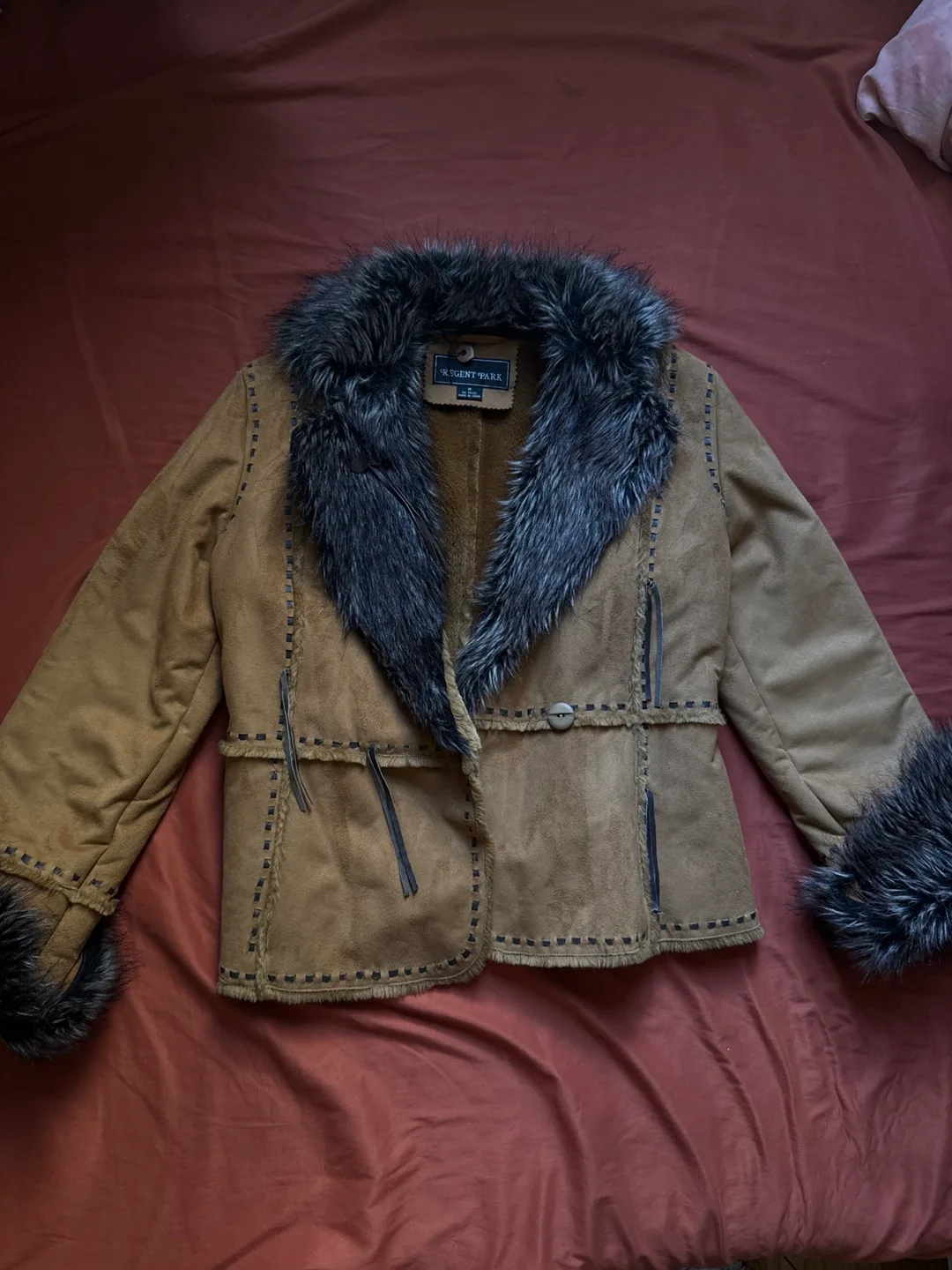 Regent Park Faux Suede Jacket with Fur Trim - Size M thumbnail