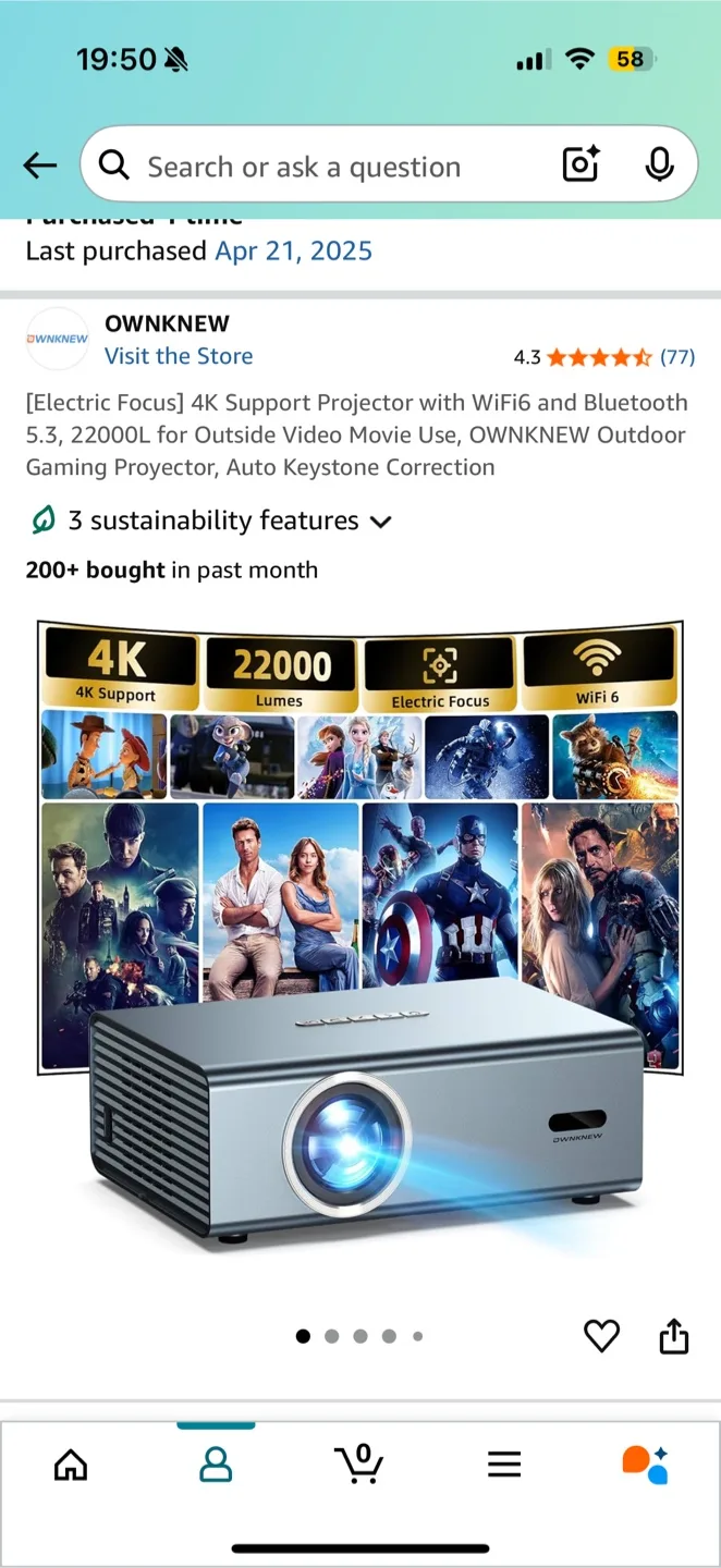 OWNKNEW 4K Support Projector WiFi6 Bluetooth 5.3 thumbnail