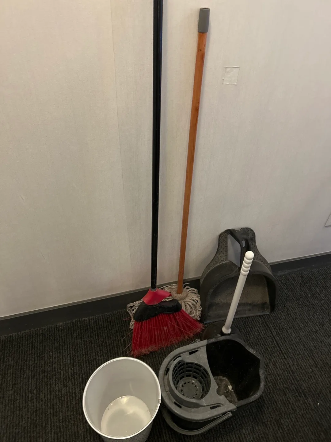 Cleaning Supplies: Broom, Mop, Bucket, Dustpan thumbnail