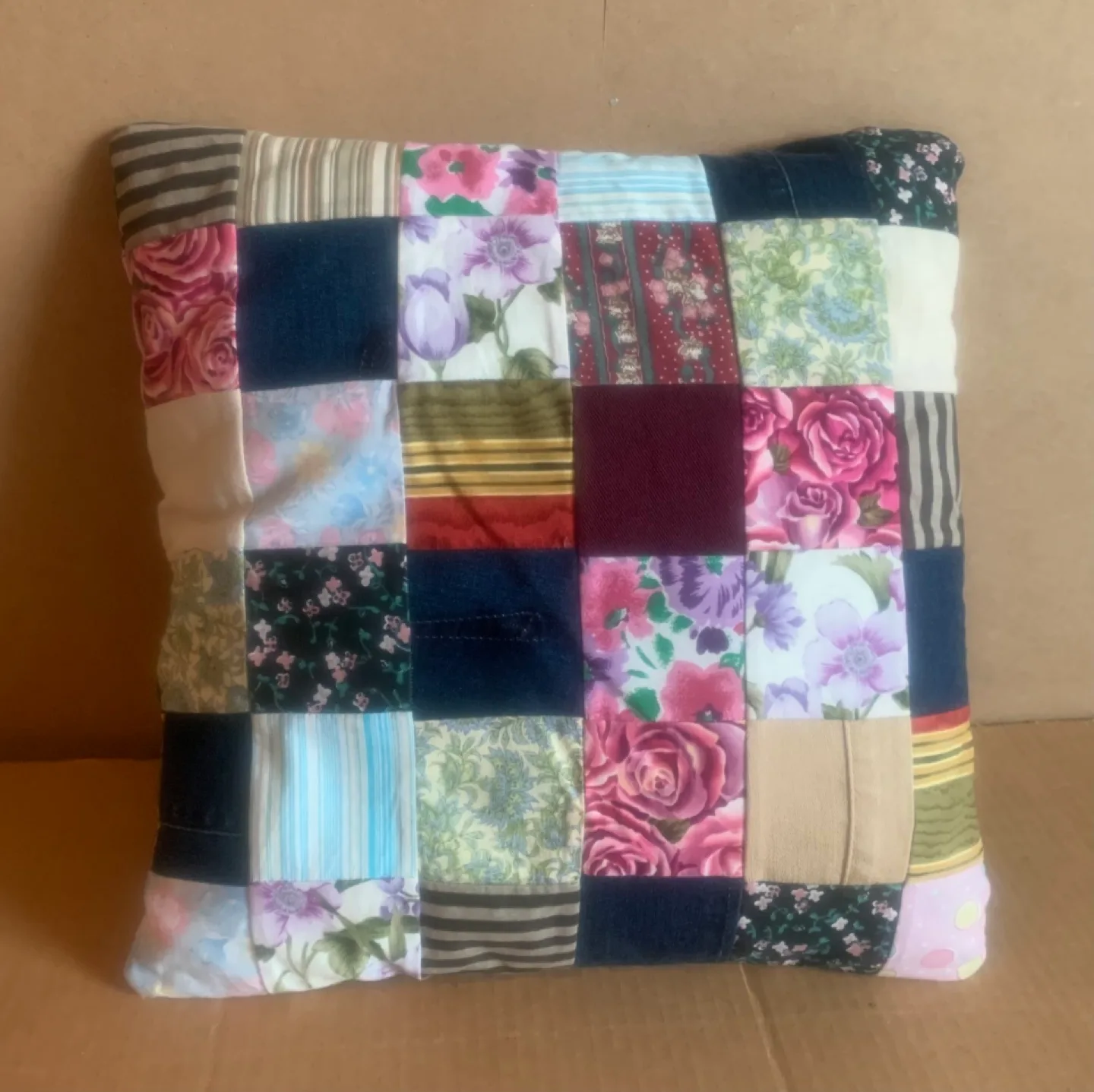 Handcrafted Patchwork Cushion- 15" x 15" thumbnail