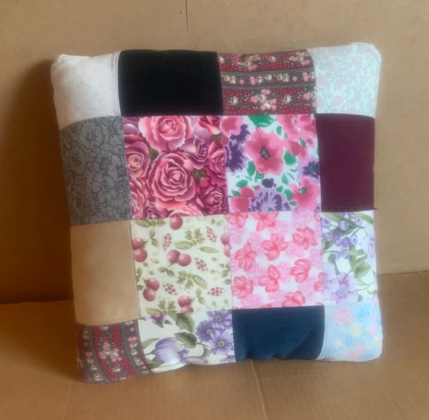 Handcrafted Patchwork Throw Cushion - 16" x 16" thumbnail