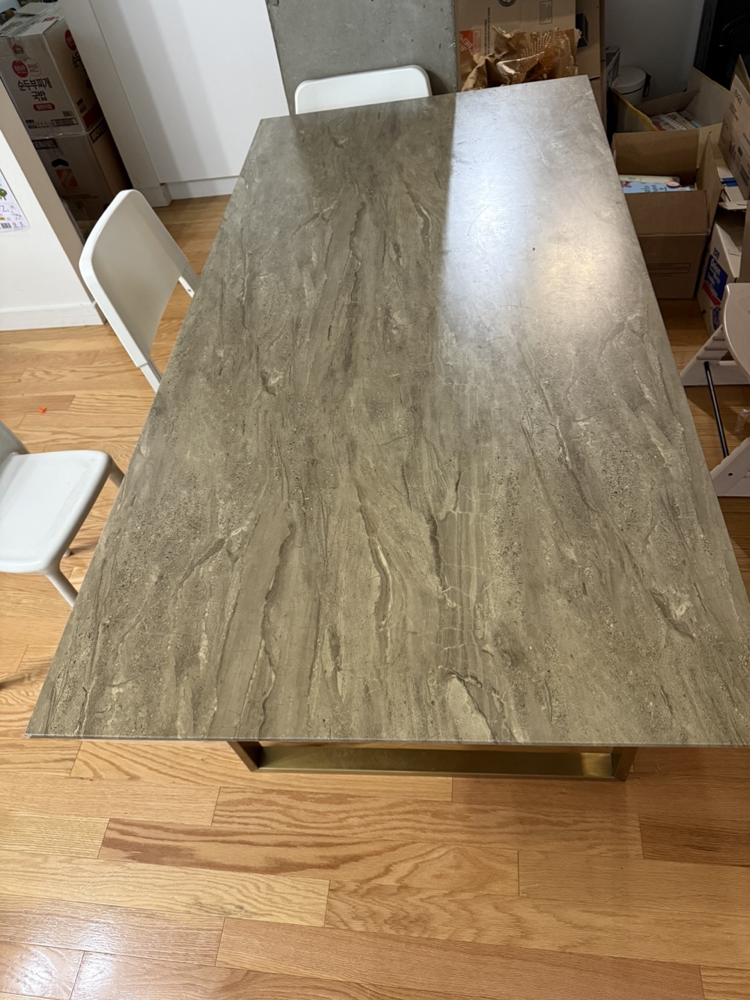 Dining Table - Faux Marble Top, Gold Legs