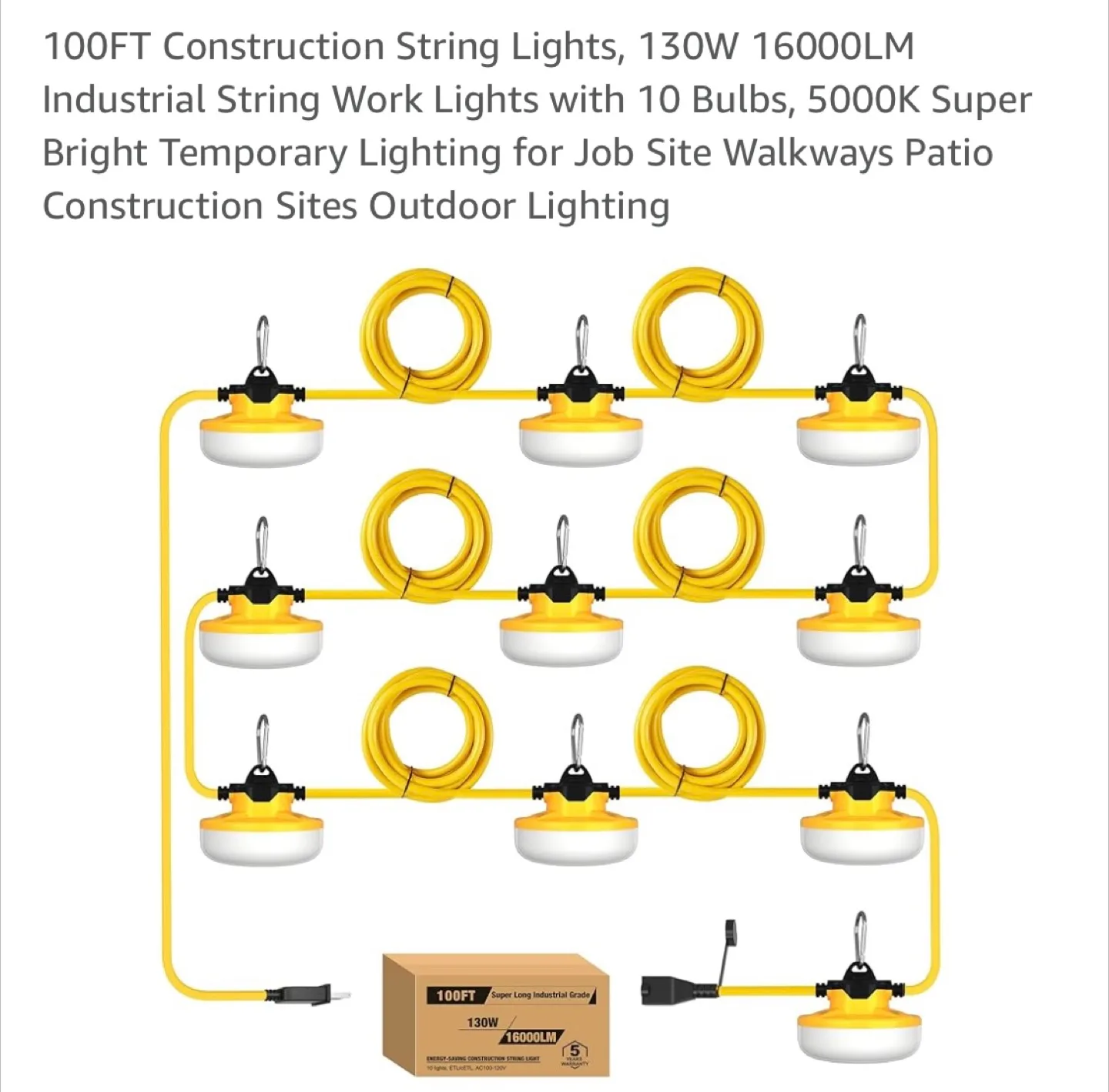 100FT Construction String Lights - 10 Bulbs thumbnail