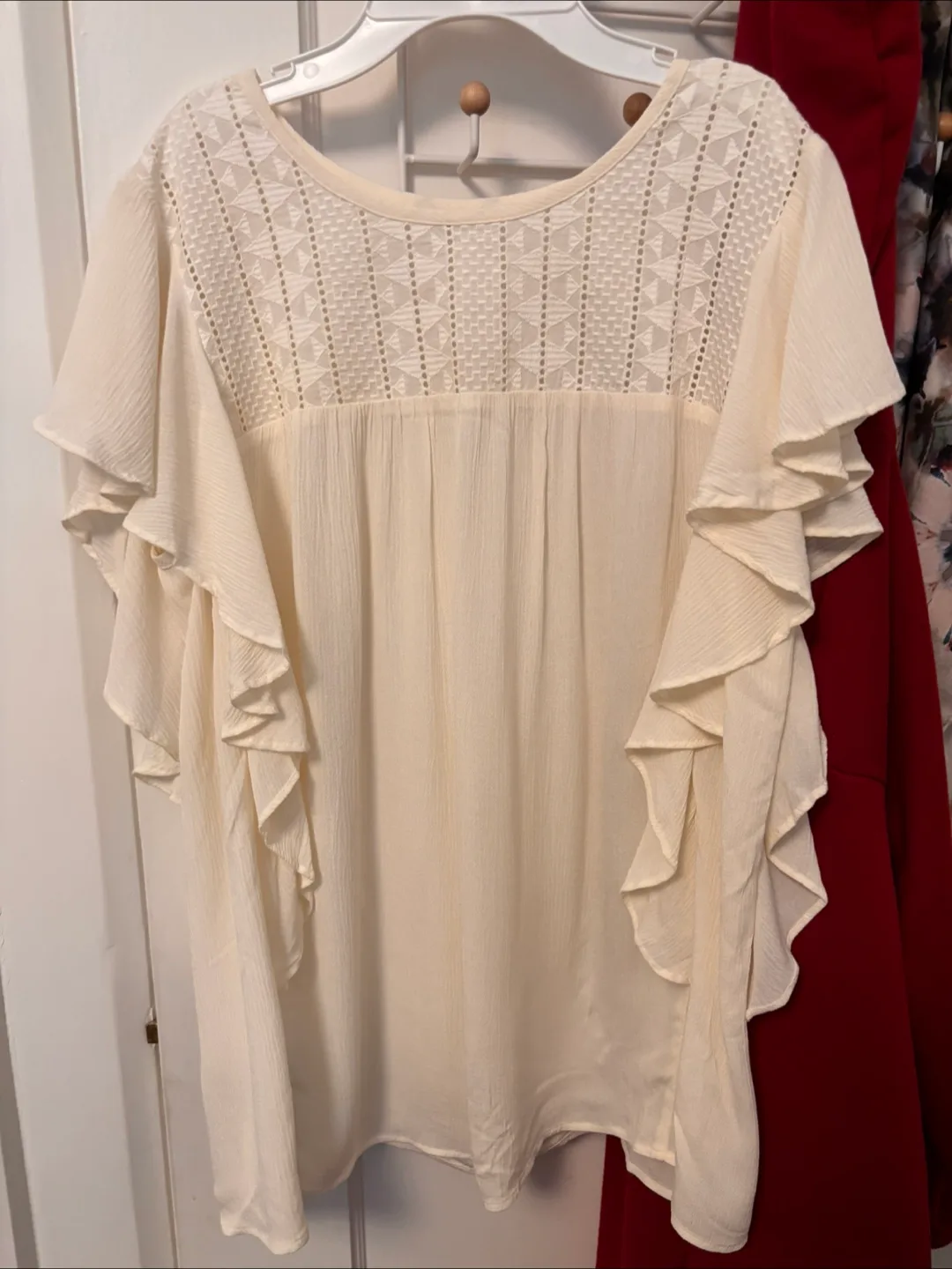 HANBO Off-White Top with Ruffle Sleeves