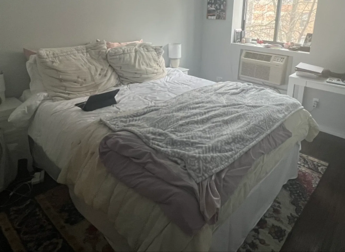 Queen bed frame w/ bed skirt and mattress included thumbnail