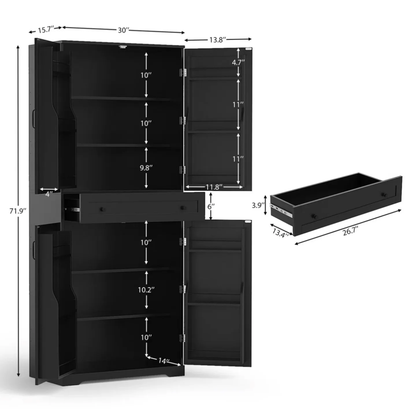 Black Kitchen Storage Pantry Cabinet thumbnail