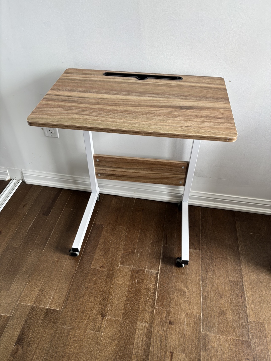Adjustable Rolling Laptop Desk - Wood & White