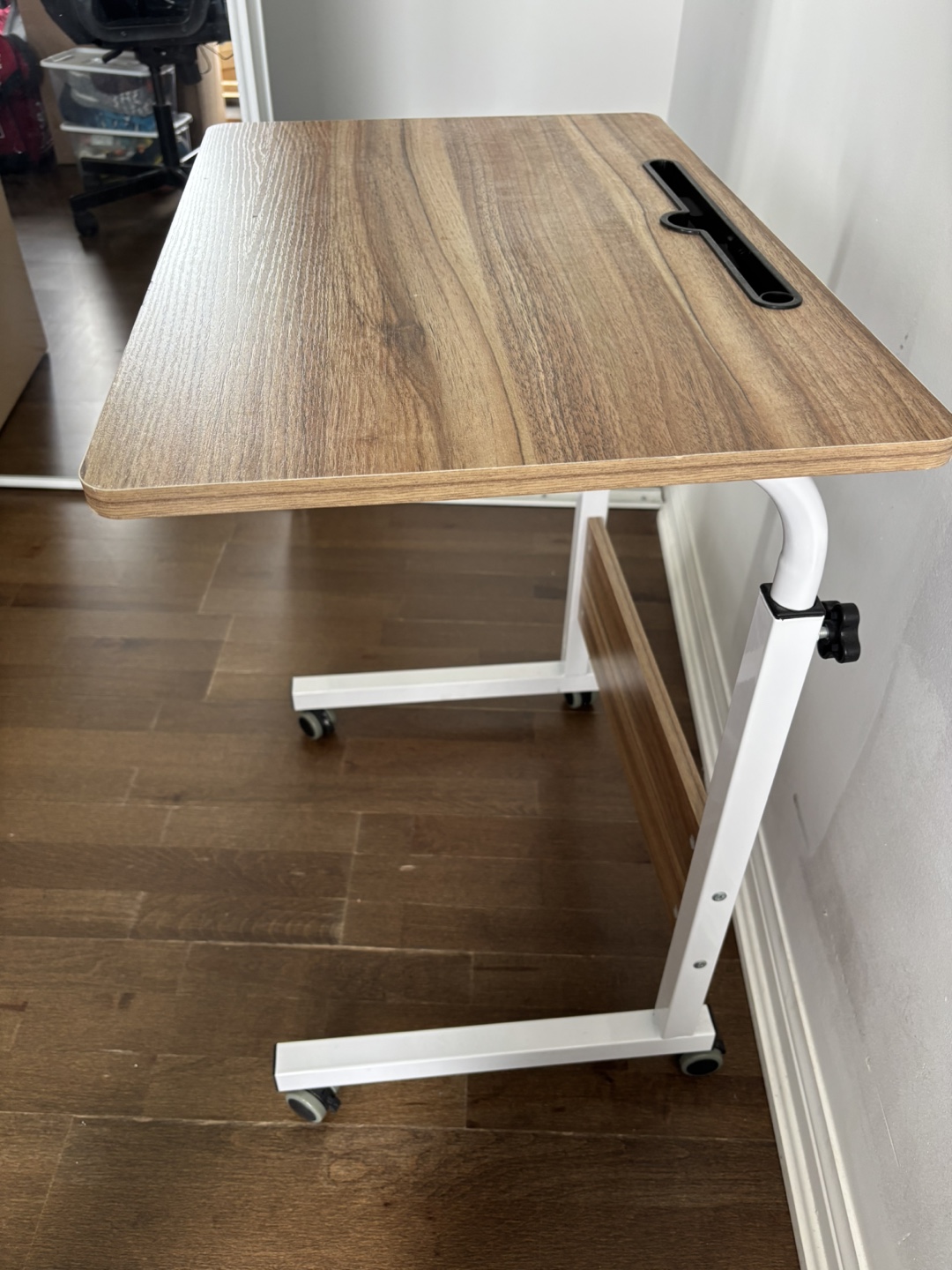 Adjustable Rolling Laptop Desk - Wood & White - photo 3