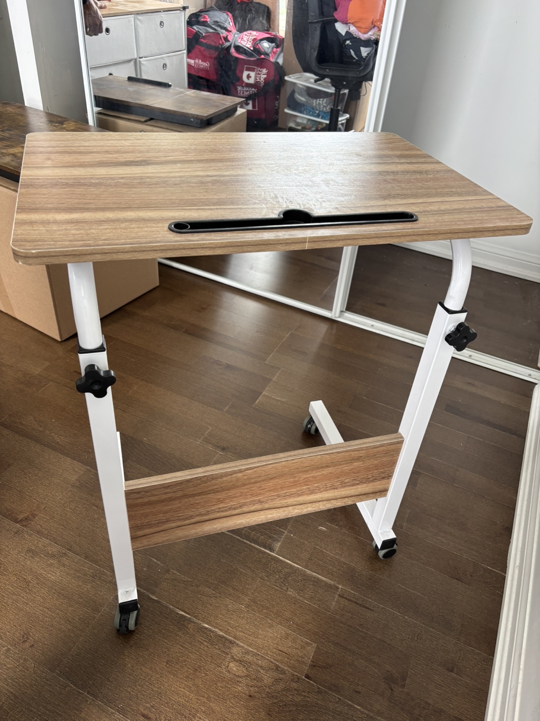 Adjustable Rolling Laptop Desk - Wood & White - photo 2
