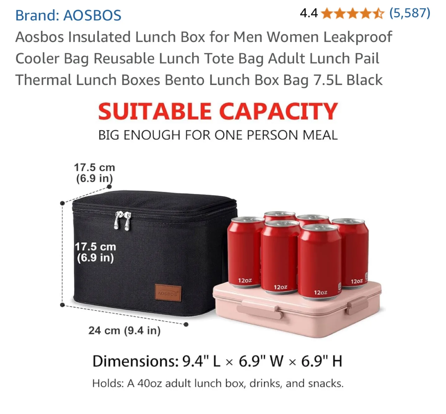 Aosbos Black Insulated Lunch Bag image indicator(4)