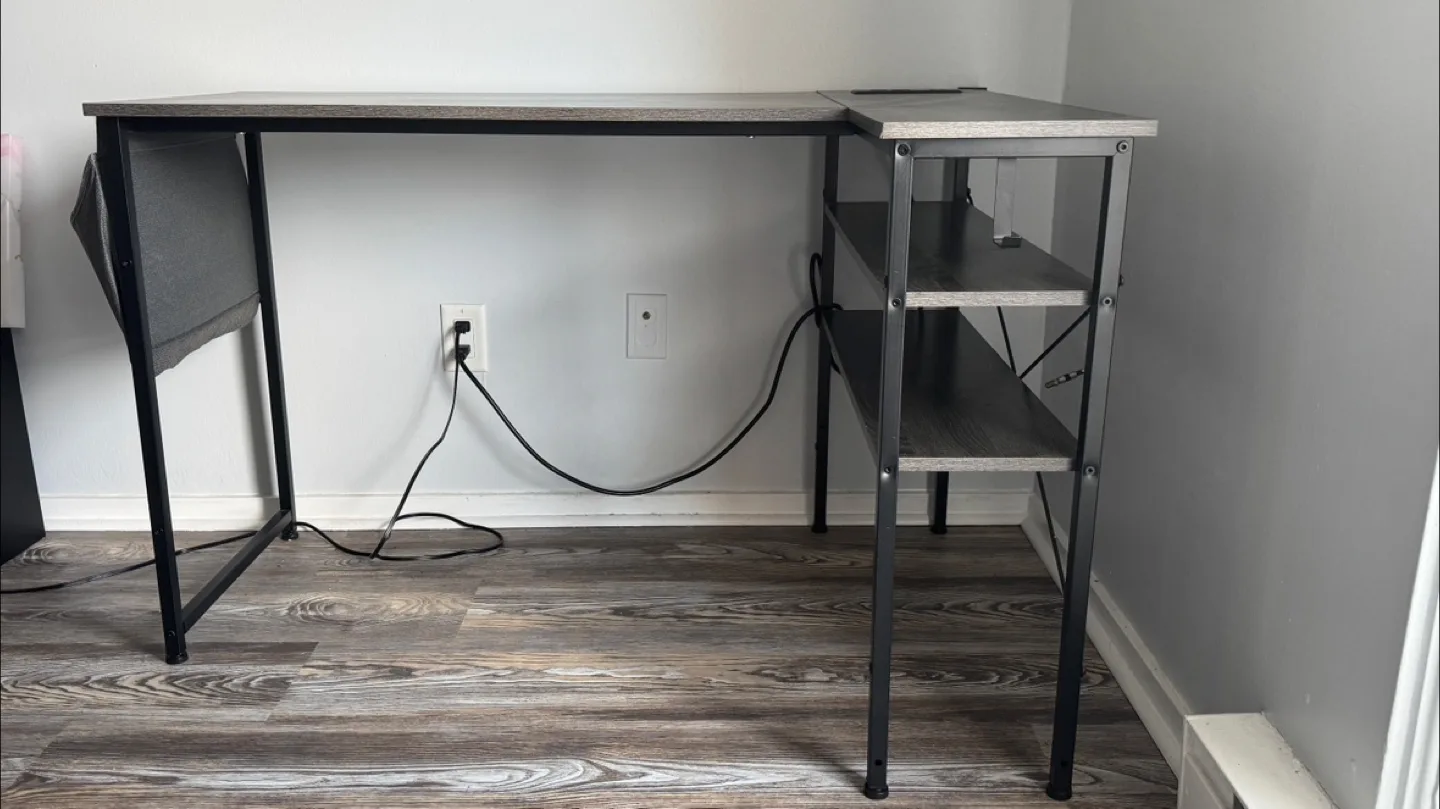 Grey L-Shaped Desk with USB Ports thumbnail
