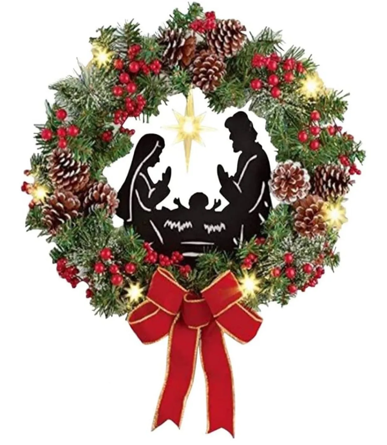Lighted Nativity Scene Christmas Wreath thumbnail