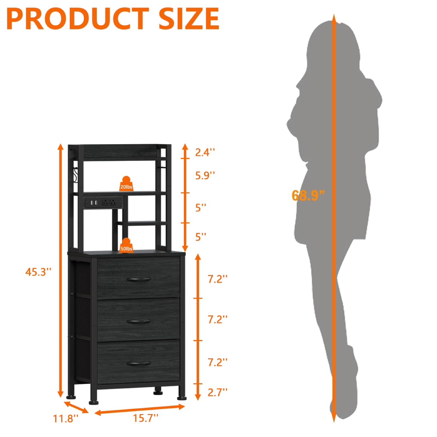 New Furnulem Tall Night Stand 3 Fabric Drawers and LED Lights - photo 3
